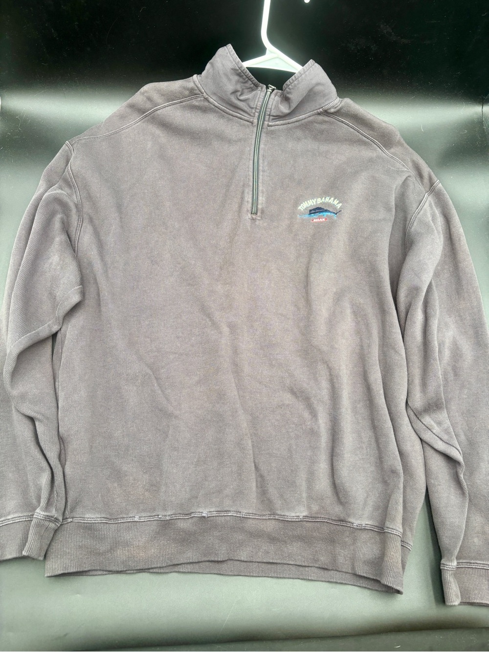 Tommy Bahama Relax 1/4 Zip Pigment Dyed Cotton Sweatshirt Charcoal Gray XL